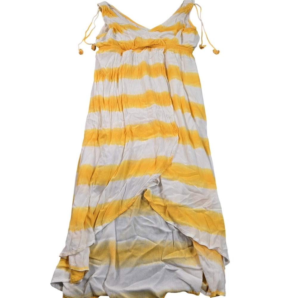 Tommy Bahama Dress Womens Medium Yellow Striped Tassel Hi-Low Beach Sundress
